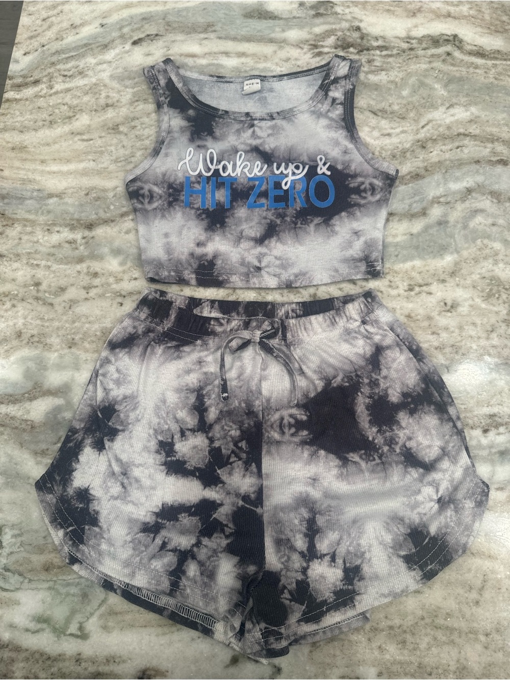 Wake Up & Hit Zero Tie-Dye Crop Tank and Shorts Set - Black/Gray - Unbranded